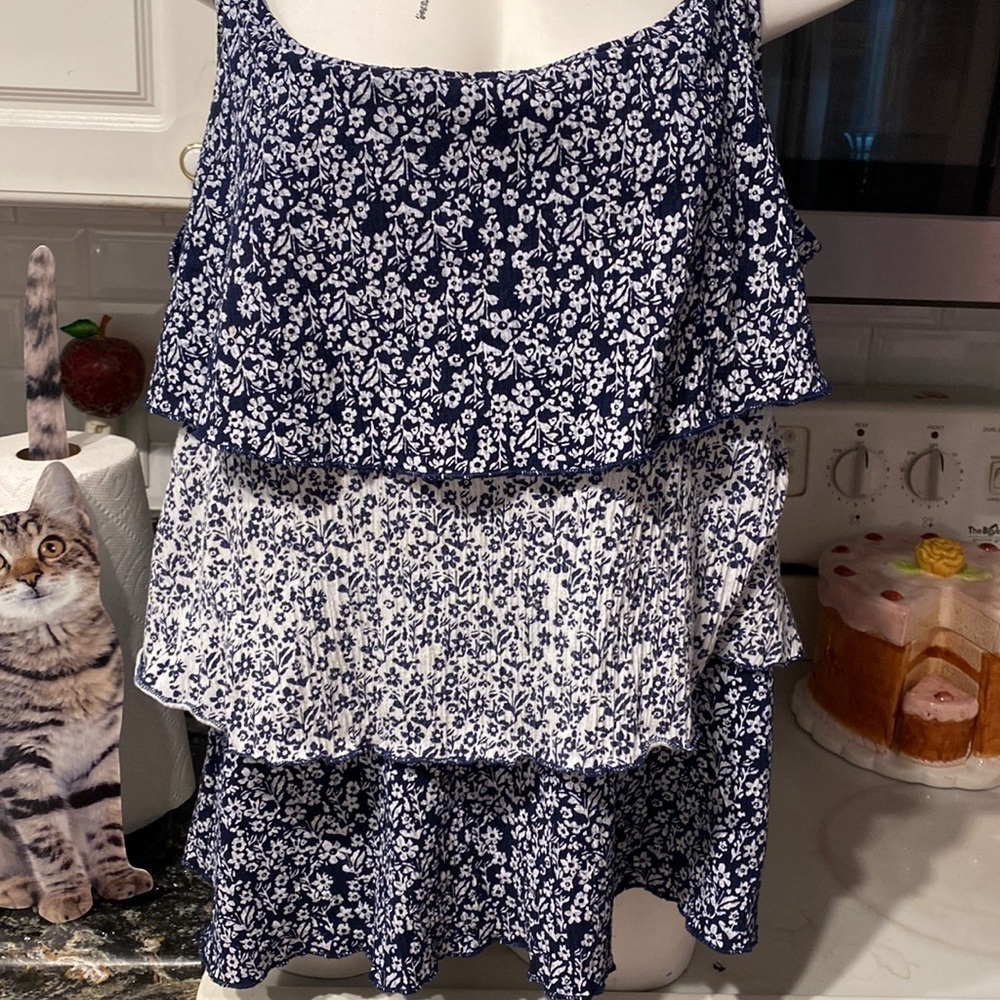 B womens Absolutely Famous blue floral stretch layered plus size top 2x